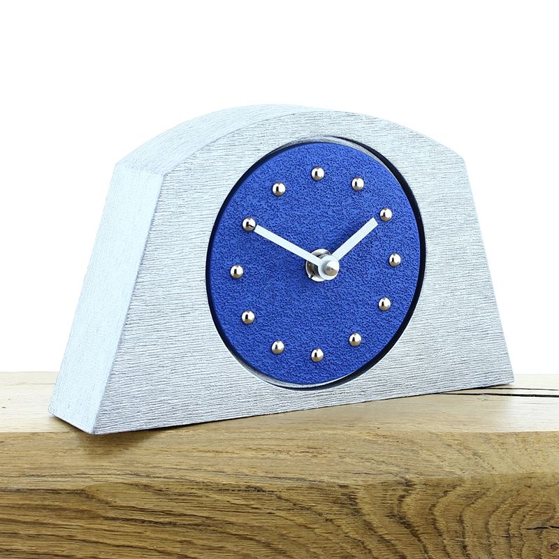 Arched Dark Blue Mantel Clock, Silver Frame, Silver Studs and Hands