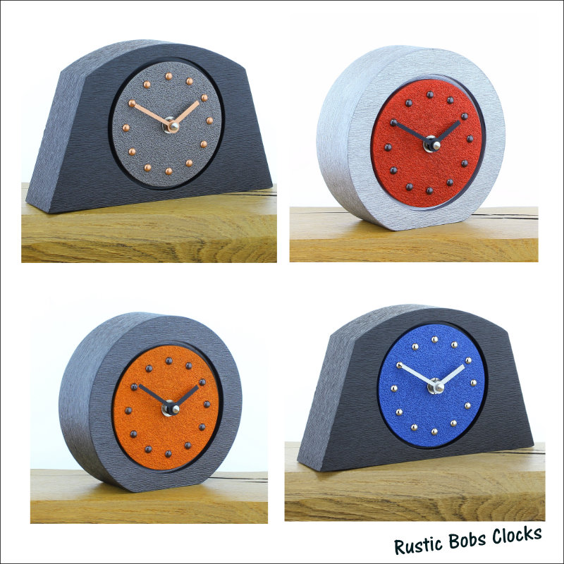 Choose from a Wide Range of Colourful Sandy Textured Mantel Clocks in Various Styles - Orange - Red - Yellow - green - Blue. Or Design your own