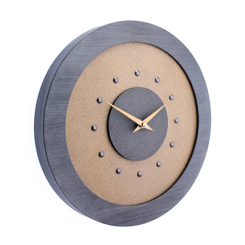 Dull Copper Coloured Wall Clock with Metallic Grey Centre in Pewter Coloured Frame, Pewter Studs and Copper Hands.