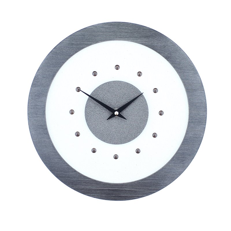 White Wall Clock with Metallic Grey Centre in Pewter Coloured Frame, Antique Studs and Black Hands.