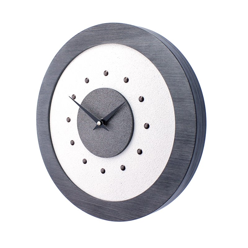 White Wall Clock with Metallic Grey Centre in Pewter Coloured Frame, Antique Studs and Black Hands.