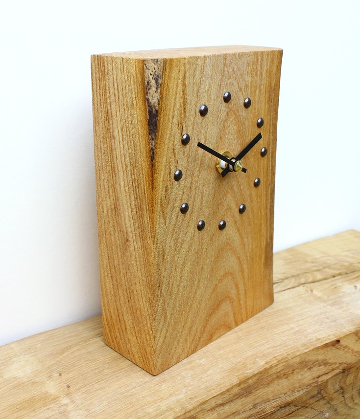 Elm Mantel Clock with Antique Studs