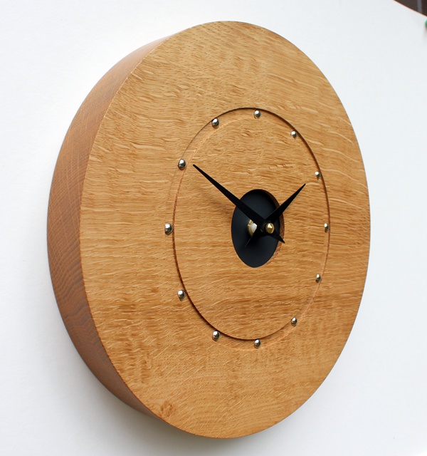 Oak Wall Clock with Silver Studs