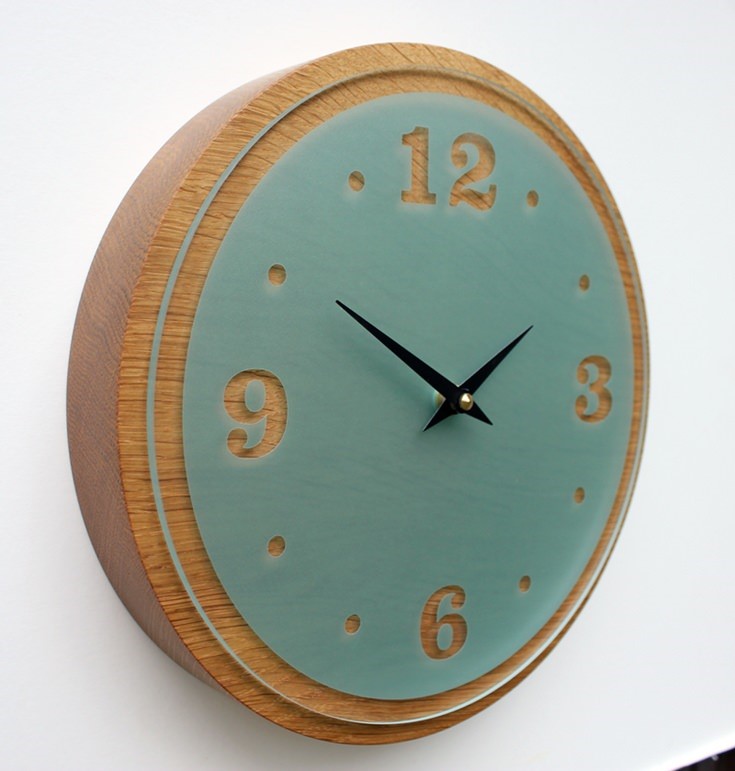 Oak Wall Clock with Light Green Acrylic Face