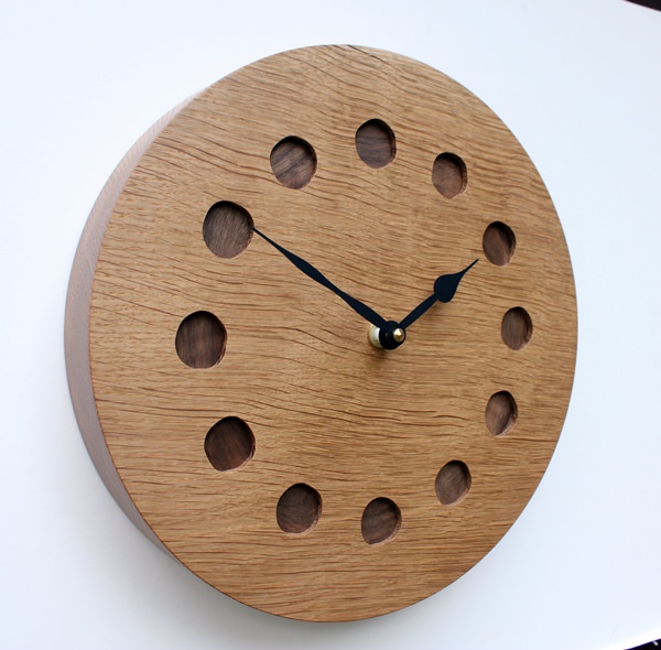 Oak Wall Clock with Inlaid Walnut