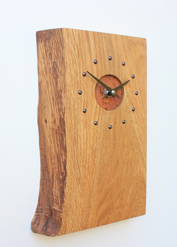 Oblong Oak Wall Clock with a Burr Elm Face