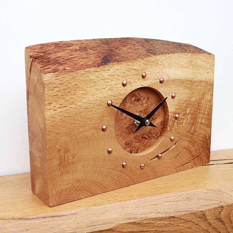 Rustic Oak Mantel Clock with Burr Oak face