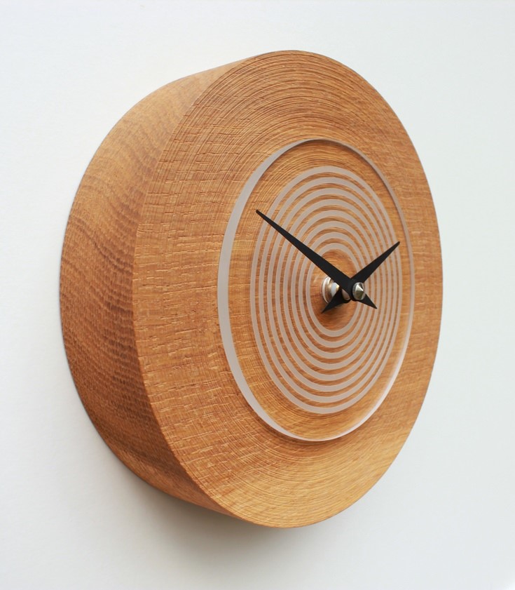 Small Round Oak Wall Clock with Acrylic Face