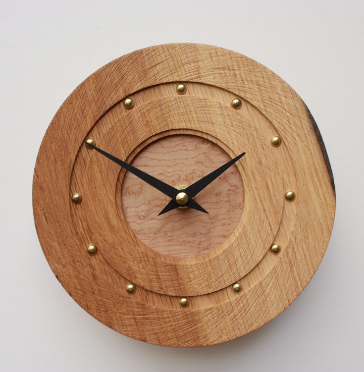 Small Round Oak Wall Clock with Textured Face