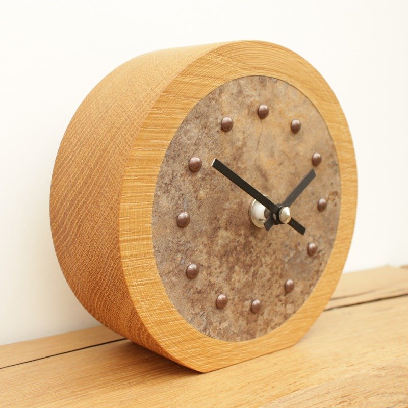 Oak Mantel Clock with Antique Lava Face