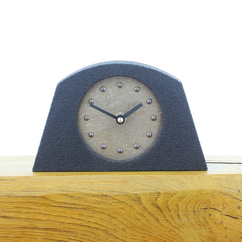 Metallic Styled Desk Clock - Arched Black Frame - Bronze Face - Black Hands