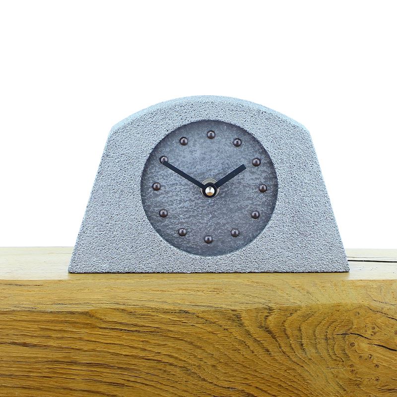 Metallic Styled Desk Clock - Arched Silver Frame - Aluminium Face - Black Hands