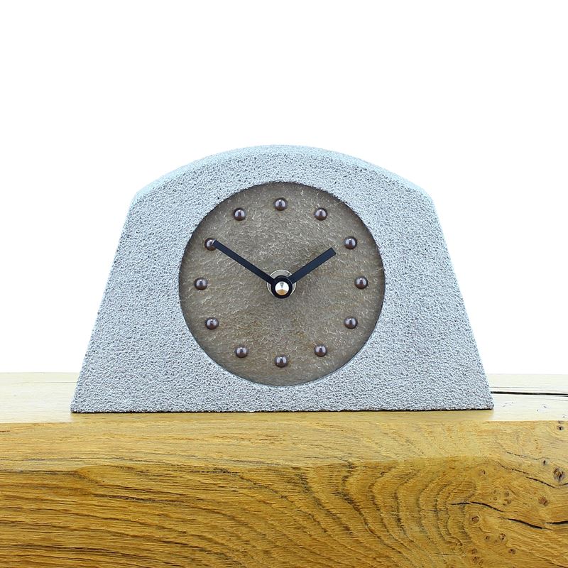 Metallic Styled Desk Clock - Arched Silver Frame - Bronze Face - Black Hands
