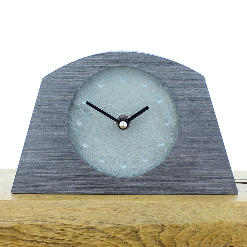 Arched Pewter Coloured Mantel Clock with a Real Solid English Lake District Slate Face