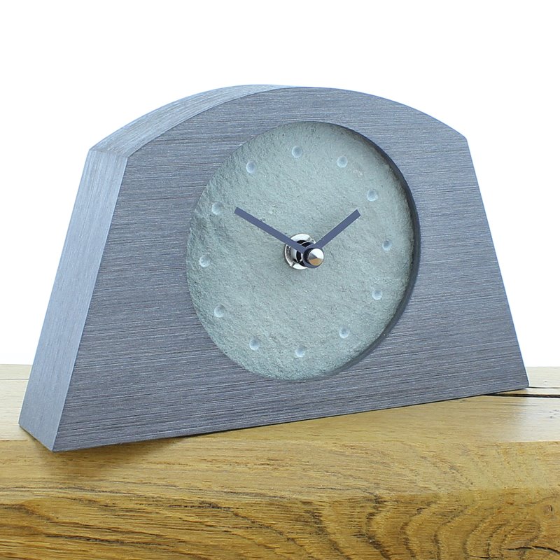 Arched Pewter Coloured Mantel Clock with a real Solid English Lake District Slate Face