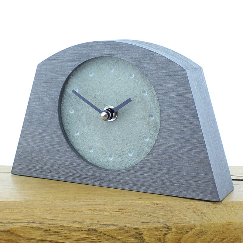 Arched Pewter Coloured Mantel Clock with a Real Solid English Lake District Slate Face