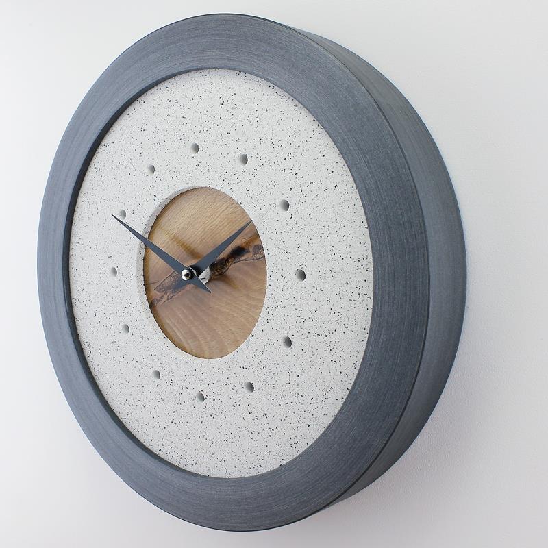 Stone and Resin Wall Clock with Inlaid Rustic Beech Face