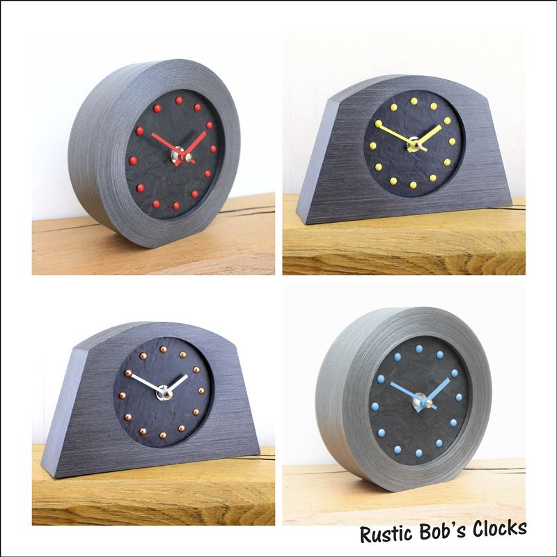 Black Slate Effect Mantel Clocks - Many Stud and Hand Colours to Choose from