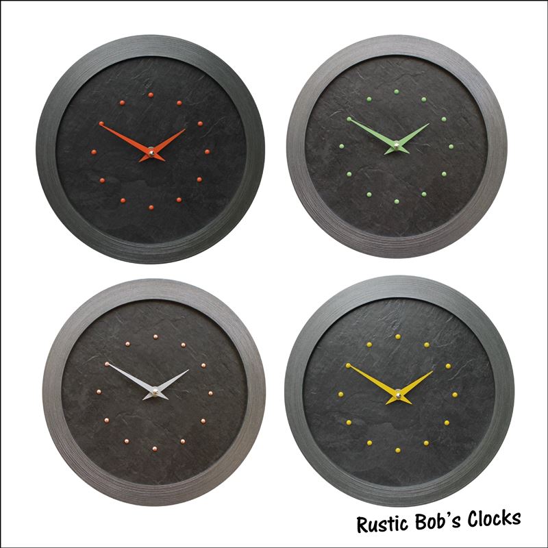 Black Slate Effect Wall Clocks - Many Stud and Hand Colours to Choose from
