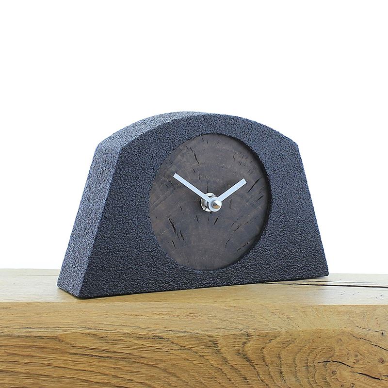 Arched Black Framed Mantel Clock with English Bog Oak Face