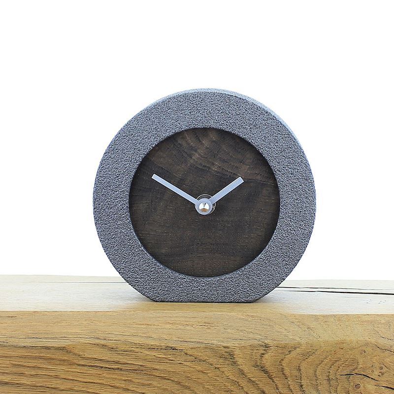 Round Pewter Framed Mantel Clock with English Bog Oak Face