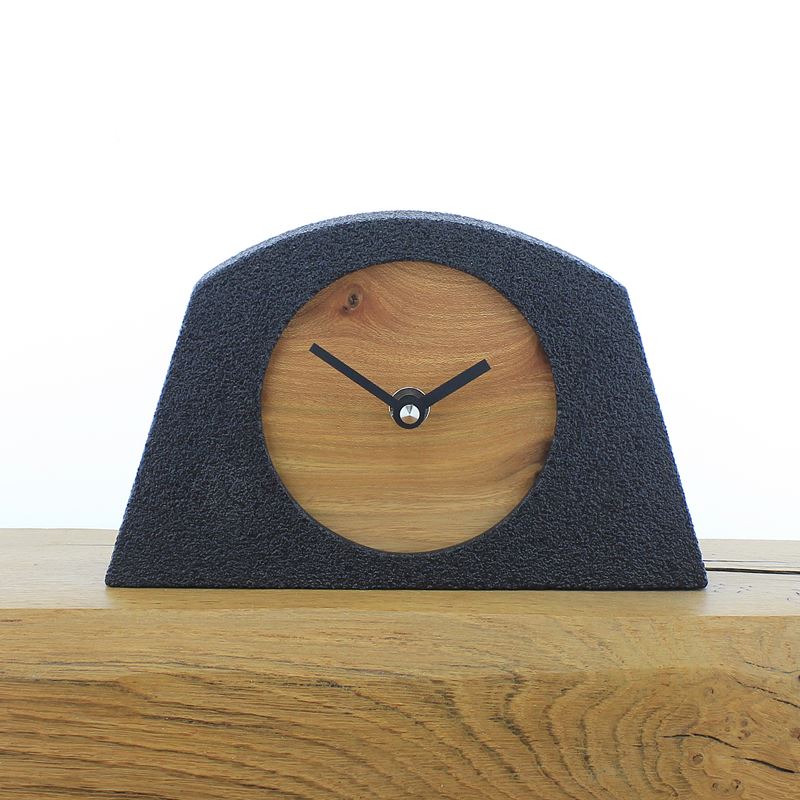 Arched Black Framed Mantel Clock with English Elm Face