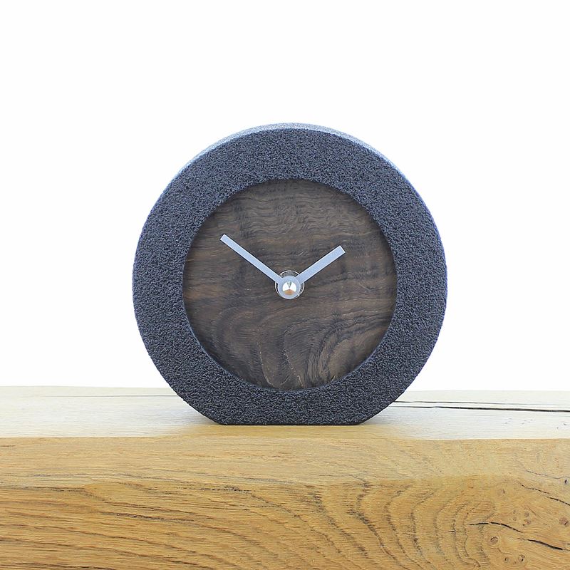 Round Black Framed Mantel Clock with English Bog Oak Face