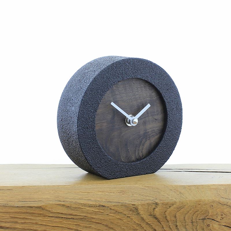 Round Black Framed Mantel Clock with English Bog Oak Face