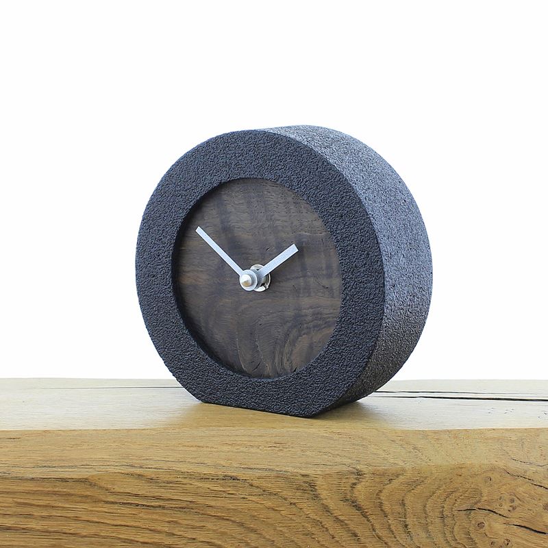 Round Black Framed Mantel Clock with English Bog Oak Face