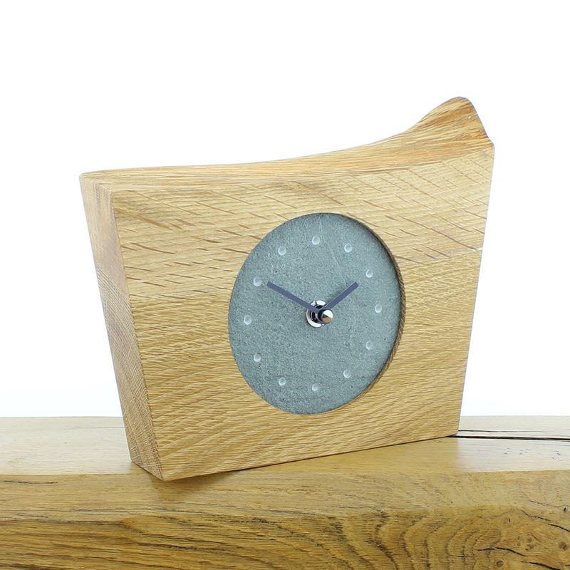 Mantel Clock 1, Solid English Oak Mantel Clock with a Reclaimed Lakeland Slate Face