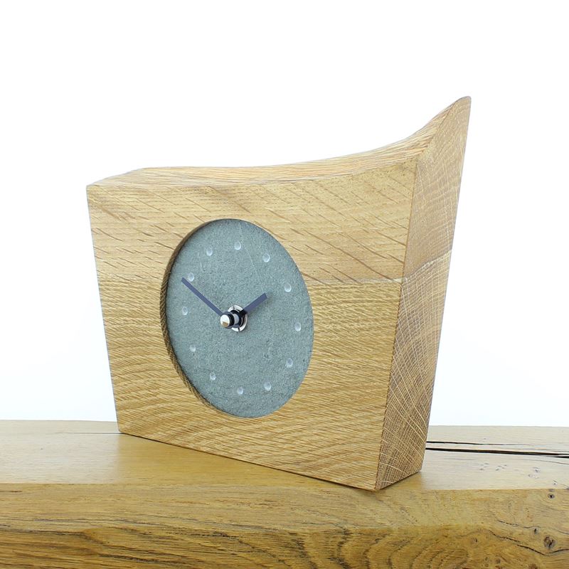 Mantel Clock 1, Solid English Oak Mantel Clock with a Reclaimed Lakeland Slate Face