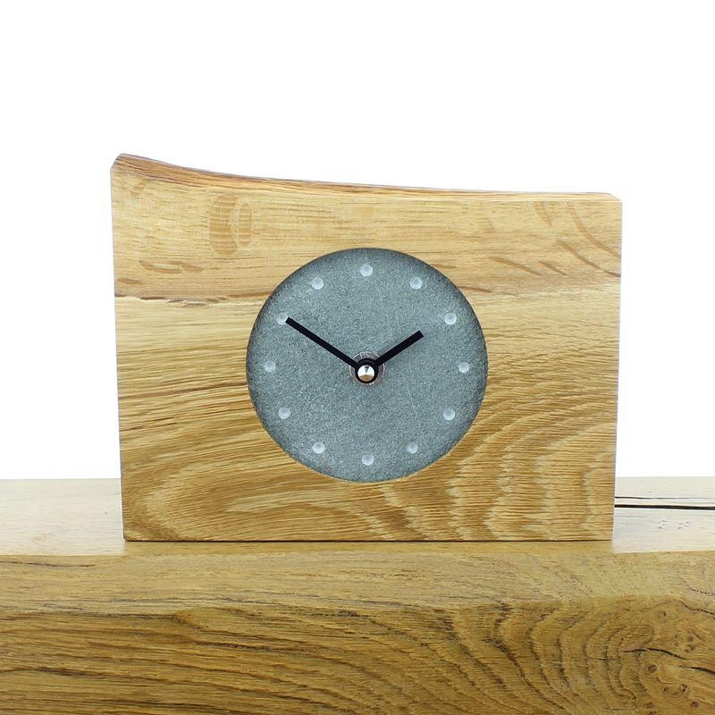 Mantel Clock 3, Solid English Oak Mantel Clock with a Reclaimed Lakeland Slate Face
