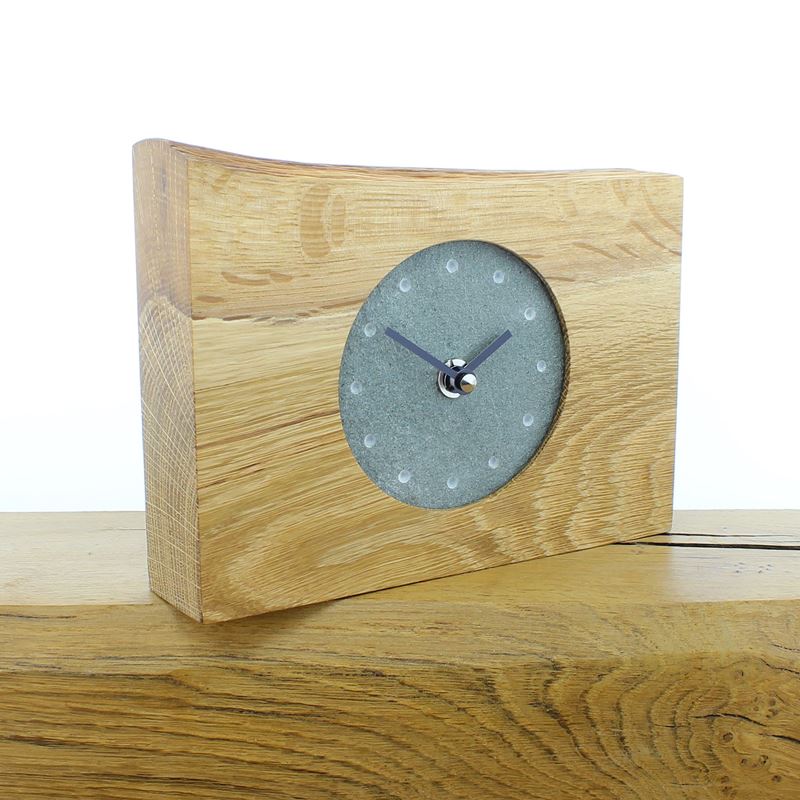 Mantel Clock 3, Solid English Oak Mantel Clock with a Reclaimed Lakeland Slate Face