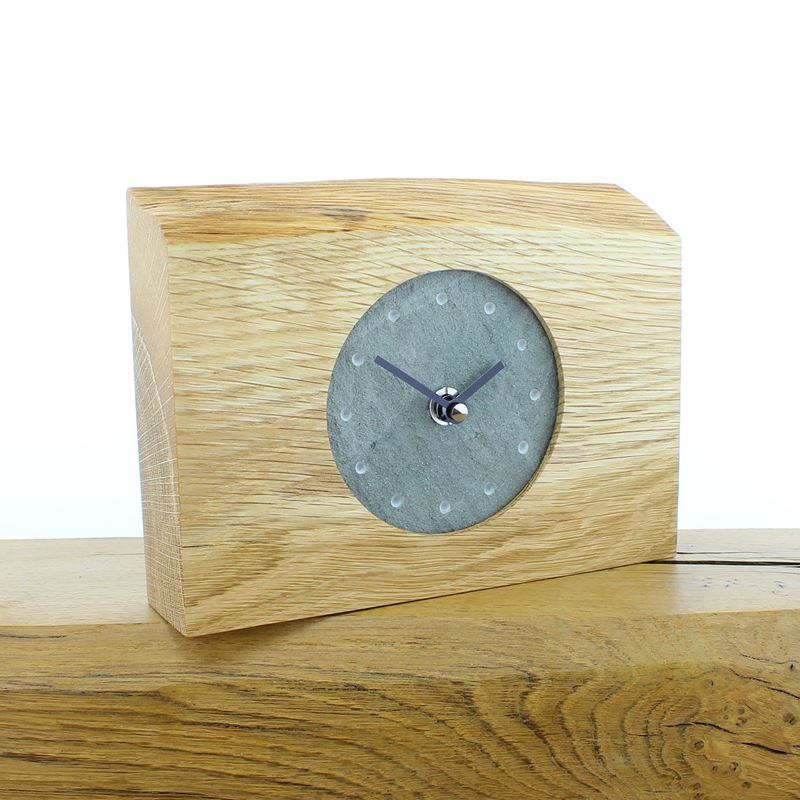 Mantel Clock 4, Solid English Oak Mantel Clock with a Reclaimed Lakeland Slate Face