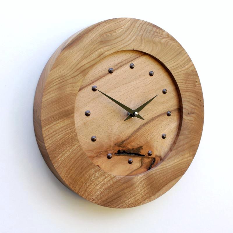 Elm Wall Clock with Inlaid Rustic Beech