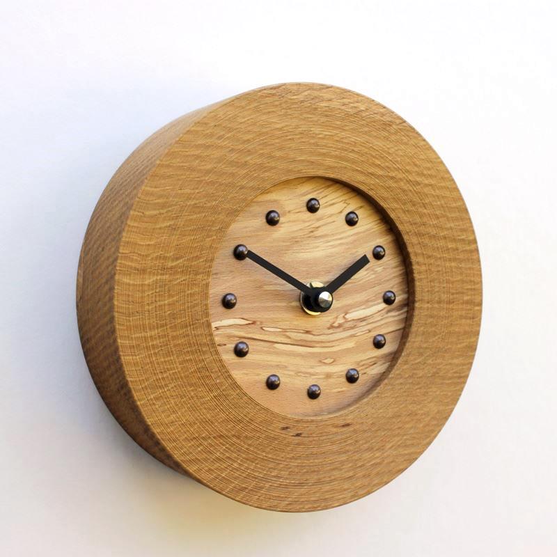 Oak Wall Clock with Inlaid Spalted Beech