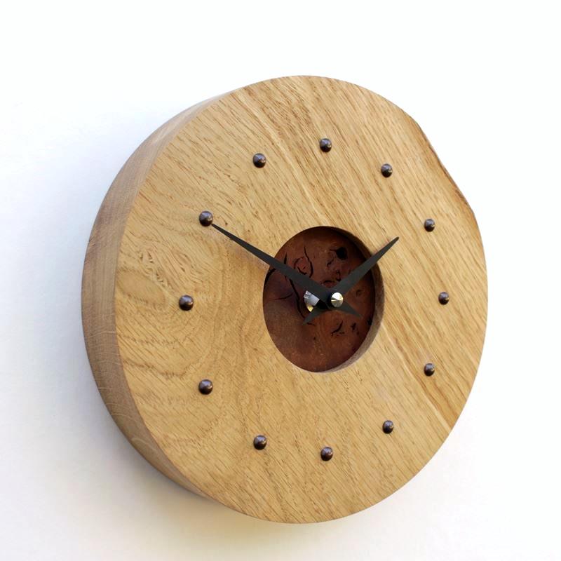 Oak Wall Clock with Inlaid Burr Elm