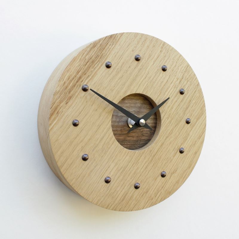 Round Oak Wall Clock with Inlaid Walnut Face