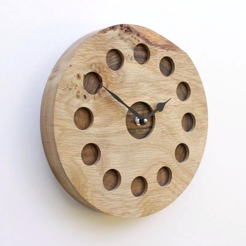 Rustic Burr Oak Wall Clock with Inlaid Walnut