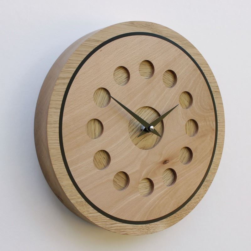 Oak Wall Clock with Inlaid Beech